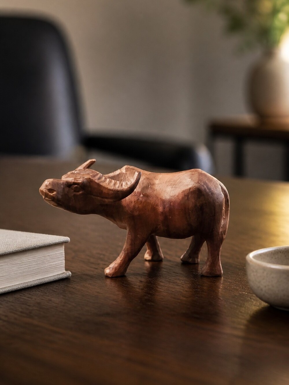 Handcrafted Wooden Buffalo Sculpture